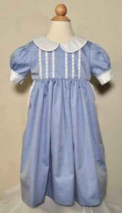 Blue dress with pleated puff sleeves